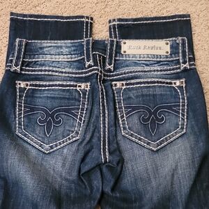 Rock Revival Women's Low Rise Straight Dark Blue Jean 27
